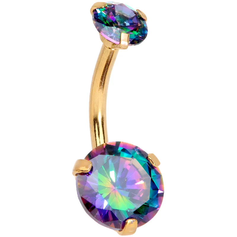 Classic Silver Belly Rings for Sleek Fashion -Vitrail CZ Gem Gold Tone Duo Internally Threaded Belly Ring Classic Silver Belly Rings for Sleek Fashion -Vitrail CZ Gem Gold Tone Duo Internally Threaded Belly Ring