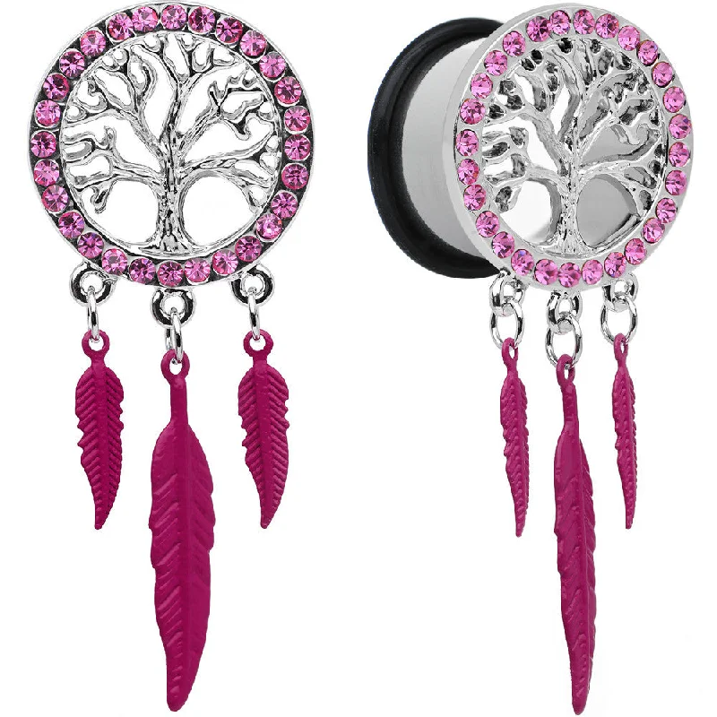 Women's Earrings – Elegant Designs for Every Personality--11/16 Pink Gem Steel Single Flare Tree of Life Dangle Plug Set Women's Earrings – Elegant Designs for Every Personality--11/16 Pink Gem Steel Single Flare Tree of Life Dangle Plug Set