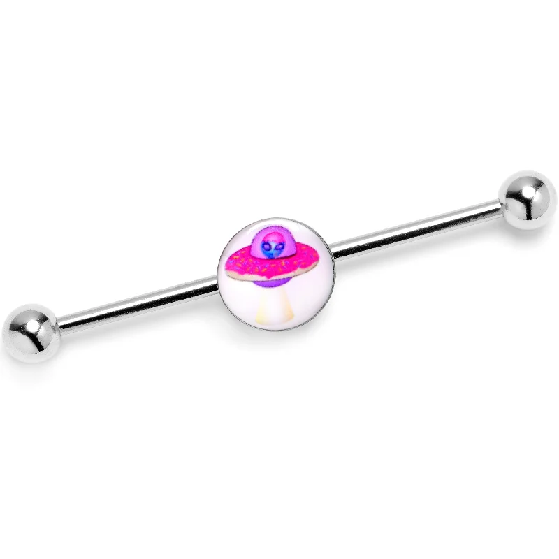 Women's Earrings – Elegant Designs for Every Personality--14 Gauge UFO Alien Ship Industrial Barbell 38mm Women's Earrings – Elegant Designs for Every Personality--14 Gauge UFO Alien Ship Industrial Barbell 38mm