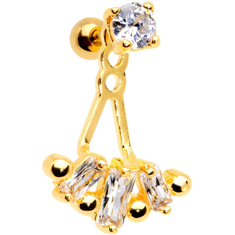 Women's Earrings – Elegant Designs for Every Personality--Clear CZ Gem Gold PVD Fashion Fan Dangle Cartilage Tragus Piercing