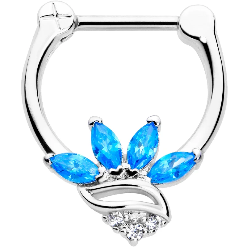 Adjustable Nose Rings -16 Gauge 5/16 Blue CZ Gem Swirl Fan Cartilage Clicker