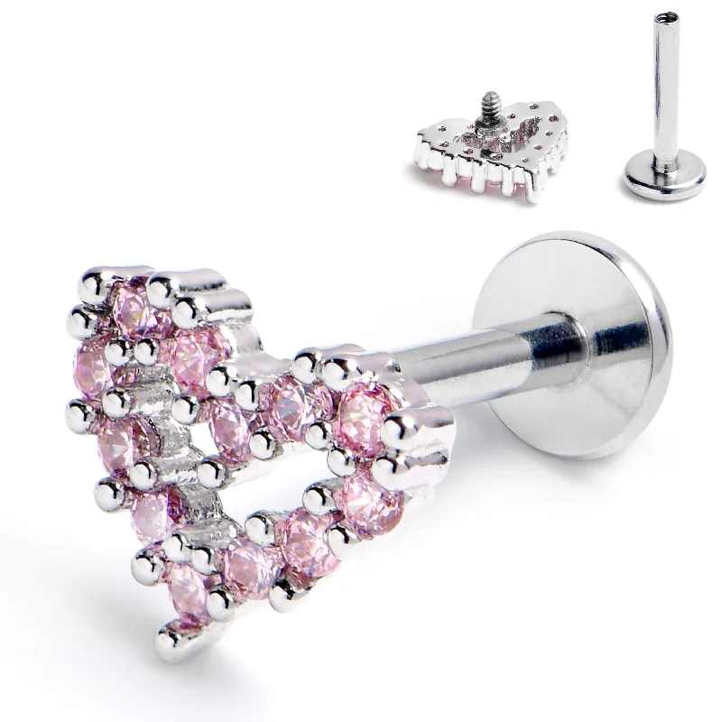 Affordable Lip Rings with Classy Designs16 Gauge 5/16 Pink CZ Gem Open Heart Internally Threaded Labret Tragus