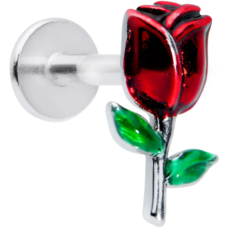 Women's Earrings – Elegant Designs for Every Personality--16 Gauge 1/4 Red Rose Flower Valentines Day Labret Monroe Tragus