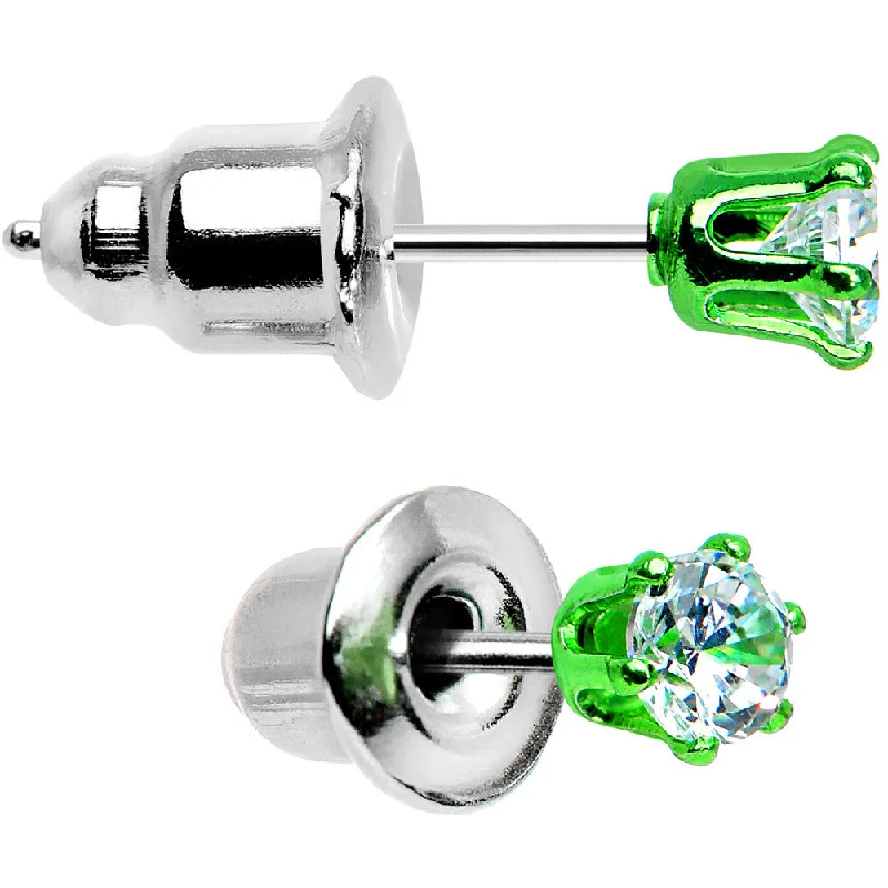 Women's Earrings – Elegant Designs for Every Personality--3mm Neon Green Round Clear CZ Stud Earrings Women's Earrings – Elegant Designs for Every Personality--3mm Neon Green Round Clear CZ Stud Earrings