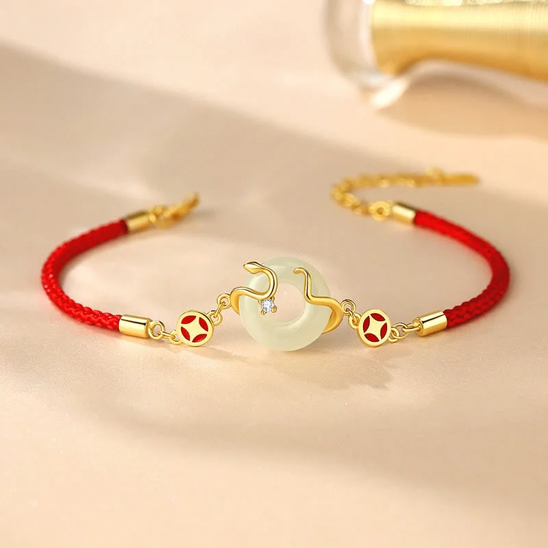 Bridal Bangle Sets for Women-Buddha Stones Hetian Jade Chalcedony Peace Buckle Coin 925 Sterling Silver Year Of The Snake Red String Prosperity Bracelet Bridal Bangle Sets for Women-Buddha Stones Hetian Jade Chalcedony Peace Buckle Coin 925 Sterling Silver Year Of The Snake Red String Prosperity Bracelet