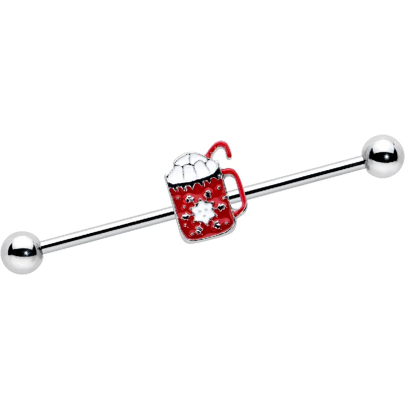Women's Earrings – Elegant Designs for Every Personality--14 Gauge Sweet Hot Cocoa Marshmallow Holiday Industrial Barbell 38mm