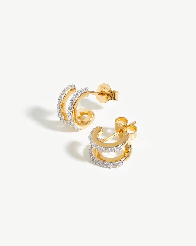 Women's Earrings – Elegant Designs for Every Personality--Pave Double Huggies | 18k Gold Vermeil/Cubic Zirconia