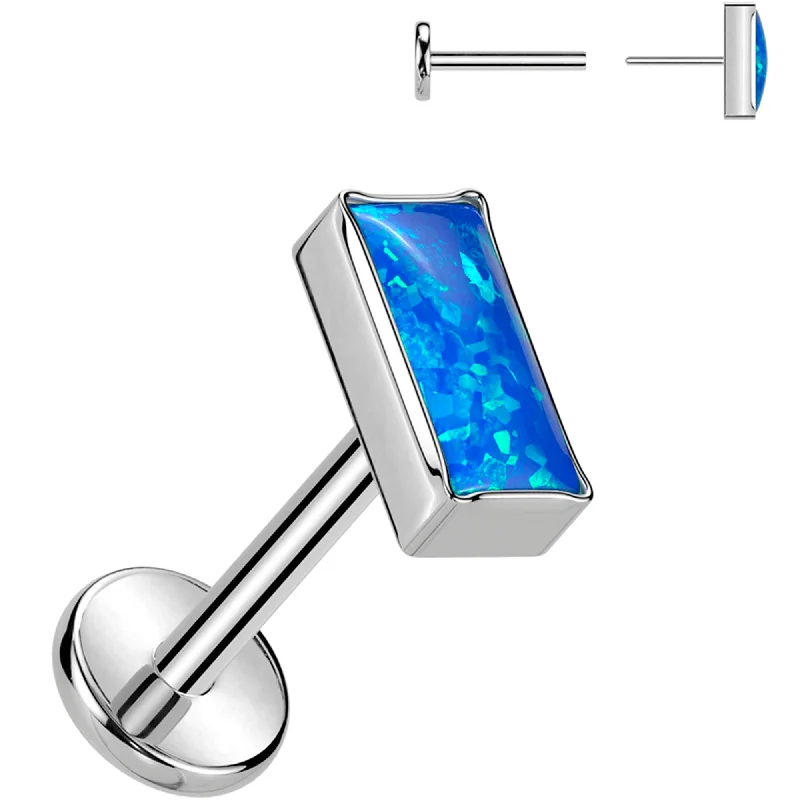 Women's Earrings – Elegant Designs for Every Personality--18 Gauge 5/16  Blue Rectangular Synthetic Opal Medical Grade Titanium Flat Back Earring