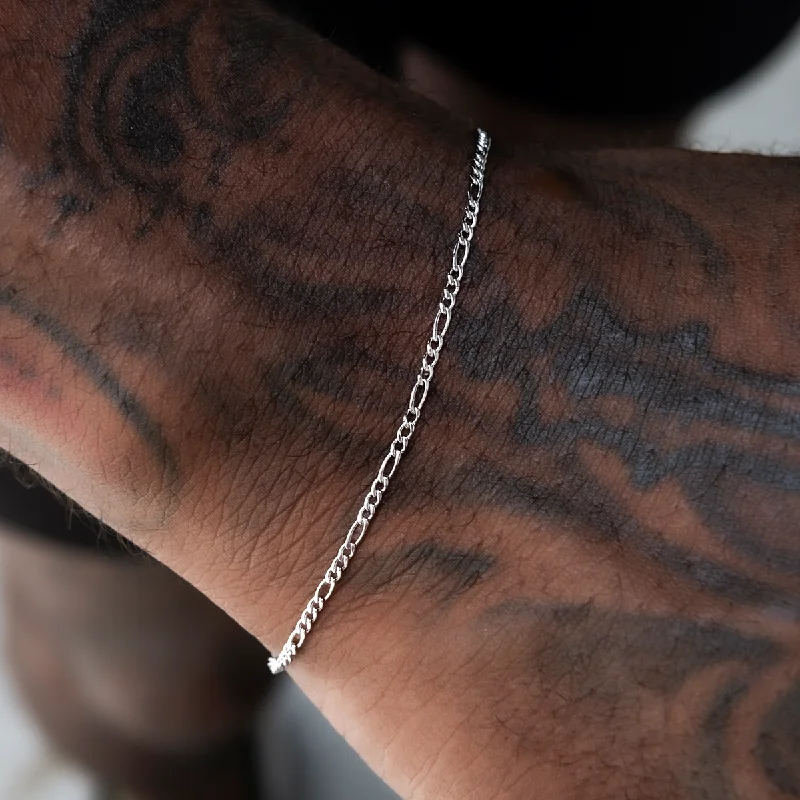 Men's Bracelets with Gemstones-Figaro Bracelet in White Gold- 2mm