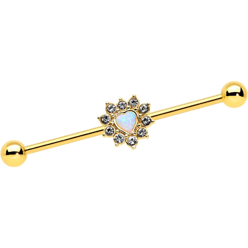 Women's Earrings – Elegant Designs for Every Personality--14 Gauge White Synth Opal Gold Tone Sun Heart Industrial Barbell 38mm Women's Earrings – Elegant Designs for Every Personality--14 Gauge White Synth Opal Gold Tone Sun Heart Industrial Barbell 38mm