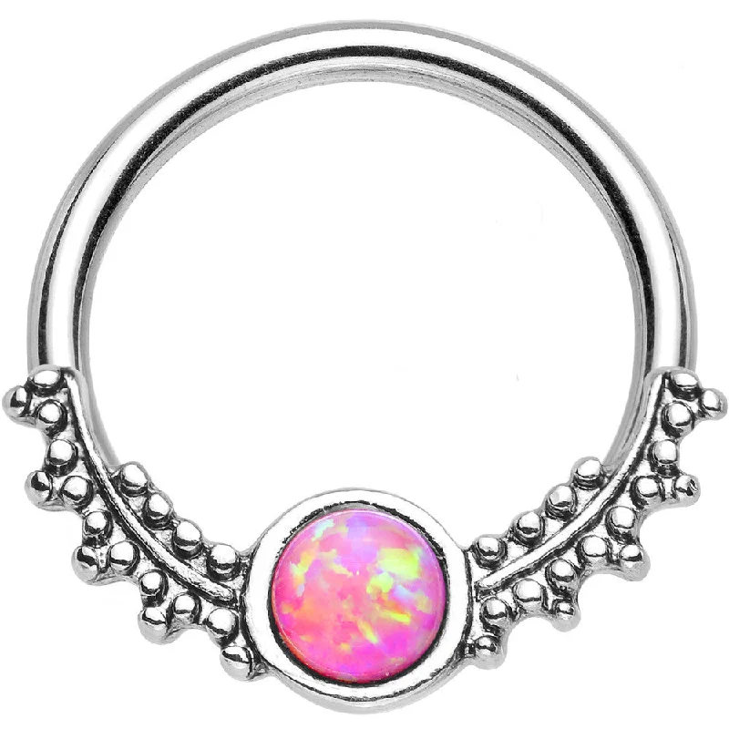 Lip Rings for Trendy Look14 Gauge 1/2 Synthetic Pink Opal Drops of Dew Captive Ring