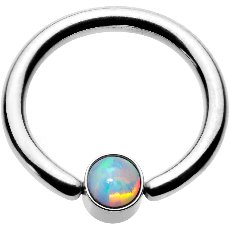 Women's Earrings – Elegant Designs for Every Personality--16 Gauge 5/16 White Faux Opal 3mm Disc BCR Captive Ring