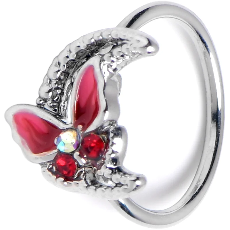 Double Hoop Nose Rings -20 Gauge 5/16 Aurora Gem Butterfly Pink Beauty Nose Hoop