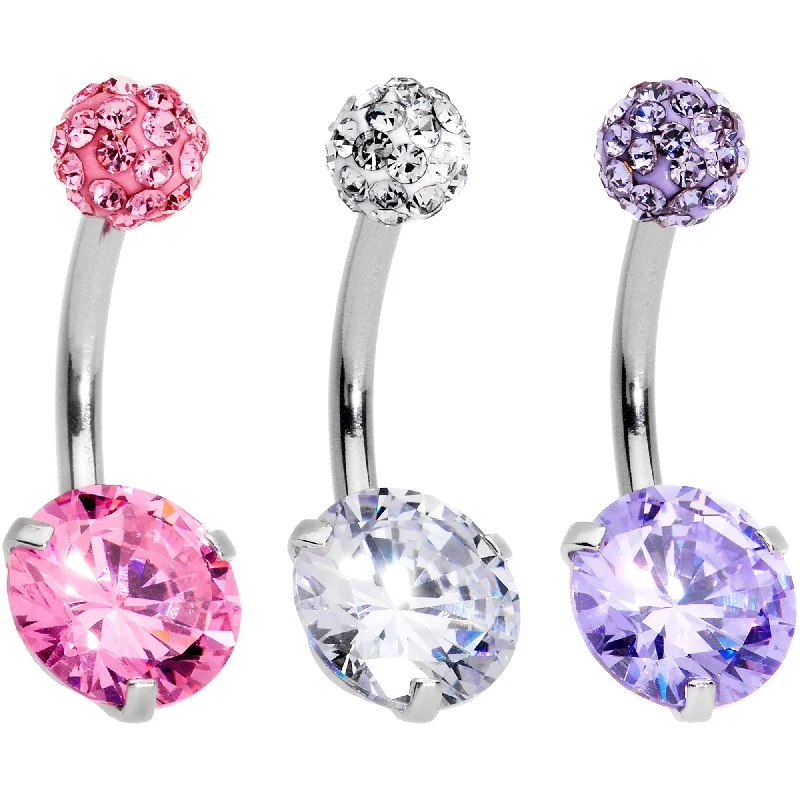 Stylish Belly Rings with Vibrant Colors -Clear Pink Purple Gem Ultimate Girly Glamour Belly Ring Set of 3 Stylish Belly Rings with Vibrant Colors -Clear Pink Purple Gem Ultimate Girly Glamour Belly Ring Set of 3
