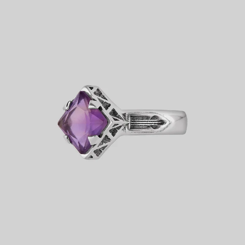 Chic Women's Rings for Fashion-Forward Looks-CHALICE. Violet Amethyst Gothic Ring - Silver