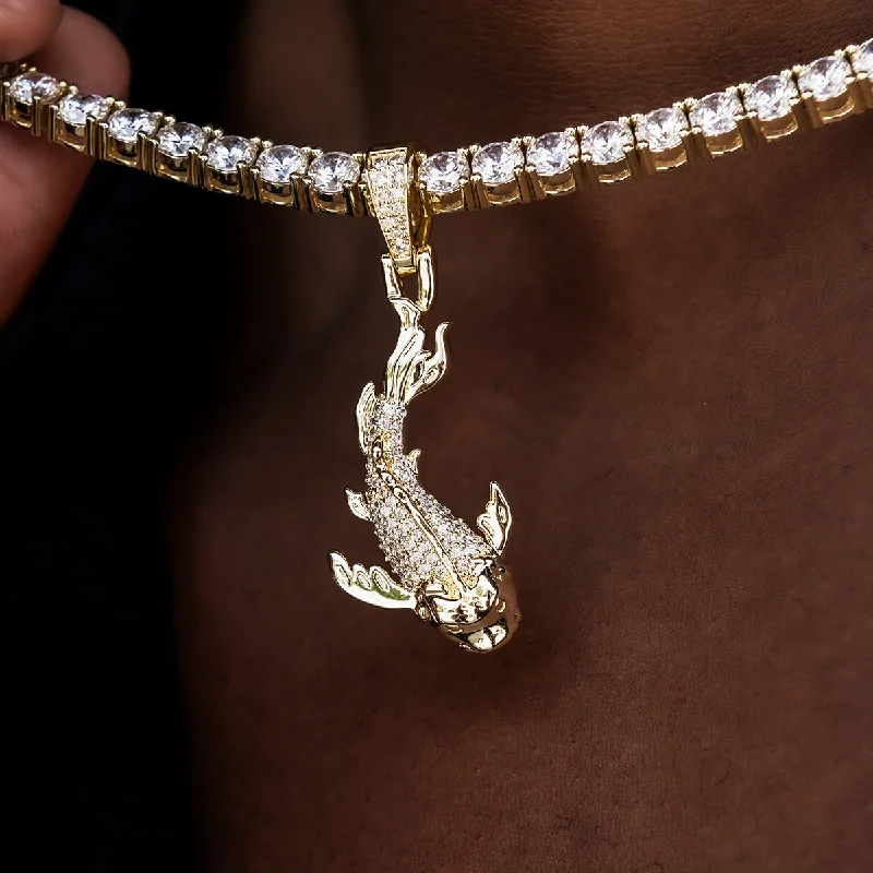 Fashionable Bracelets for Men with Custom Options-Koi Pendant in Yellow Gold