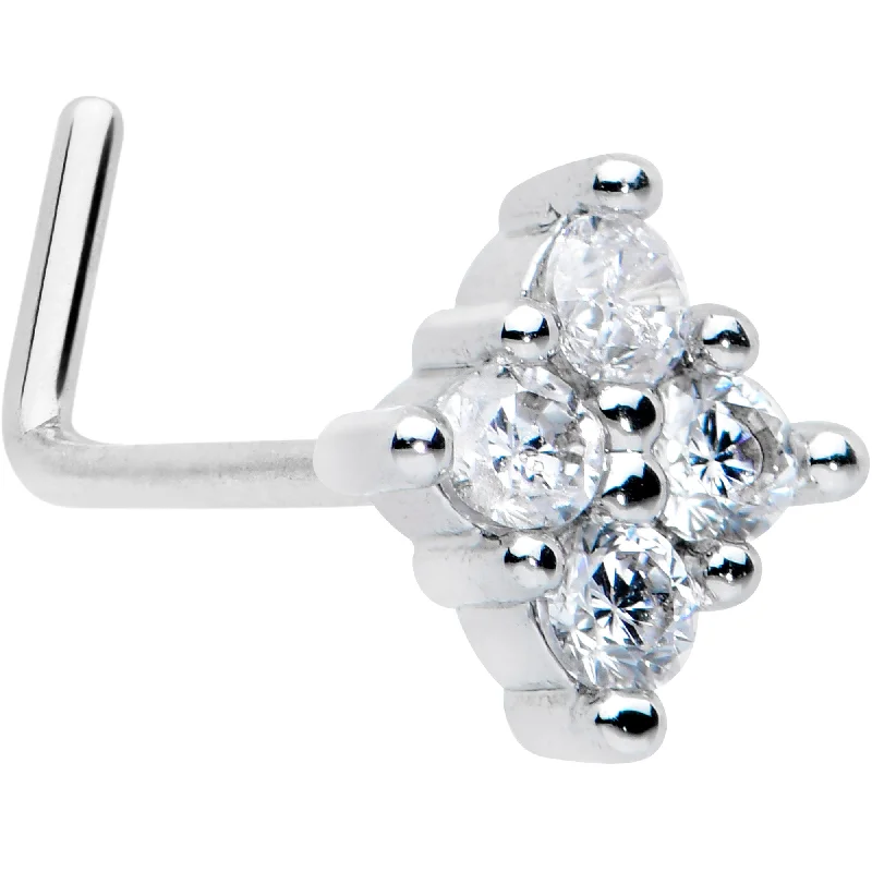 Customizable Nose Rings for Personalized Fashion -20 Gauge 1/4 Clear CZ Gem Simple Rhombus Classic L Shape Nose Ring Customizable Nose Rings for Personalized Fashion -20 Gauge 1/4 Clear CZ Gem Simple Rhombus Classic L Shape Nose Ring
