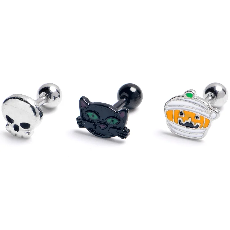 Women's Earrings – Elegant Designs for Every Personality--16 Gauge 1/4 Black Cat Skull Halloween Cartilage Tragus Earring Set of3 Women's Earrings – Elegant Designs for Every Personality--16 Gauge 1/4 Black Cat Skull Halloween Cartilage Tragus Earring Set of3