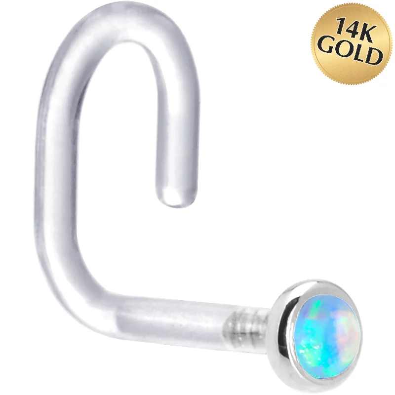 Nose Rings for Comfortable and Chic Looks -18 Gauge 1/4 White Gold 2mm Light Blue Synthetic Opal Bioplast Nose Ring Nose Rings for Comfortable and Chic Looks -18 Gauge 1/4 White Gold 2mm Light Blue Synthetic Opal Bioplast Nose Ring