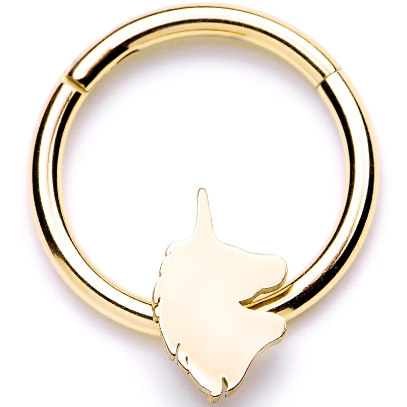 Designer Lip Rings with Gold Accents16 Gauge 3/8 Gold Tone Unicorn Hinged Segment Ring