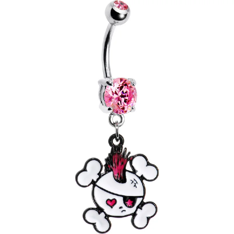 Beautiful Belly Rings for Fashion-Forward Women -Pink Mohawk Skull Belly Ring