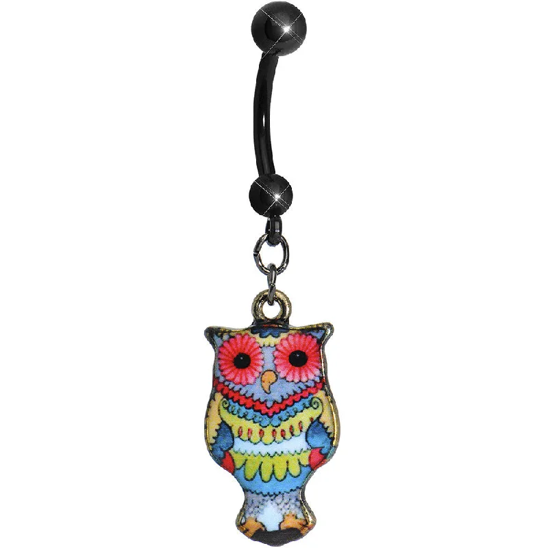 Stylish Belly Rings for Chic and Modern Fashion -Red Flower Power Artistic Owl Dangle Belly Ring Stylish Belly Rings for Chic and Modern Fashion -Red Flower Power Artistic Owl Dangle Belly Ring