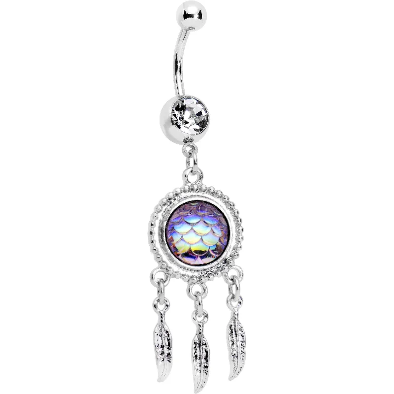 Stunning Belly Rings with Colorful Stones -Clear Gem Aurora Mermaid Scale Feather Dreamcatcher Dangle Belly Ring Stunning Belly Rings with Colorful Stones -Clear Gem Aurora Mermaid Scale Feather Dreamcatcher Dangle Belly Ring