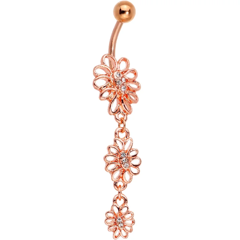 Stunning Belly Rings for Bold Statements -Clear Gem Rose Gold Tone Loopy Love Flowers Dangle Belly Ring Stunning Belly Rings for Bold Statements -Clear Gem Rose Gold Tone Loopy Love Flowers Dangle Belly Ring