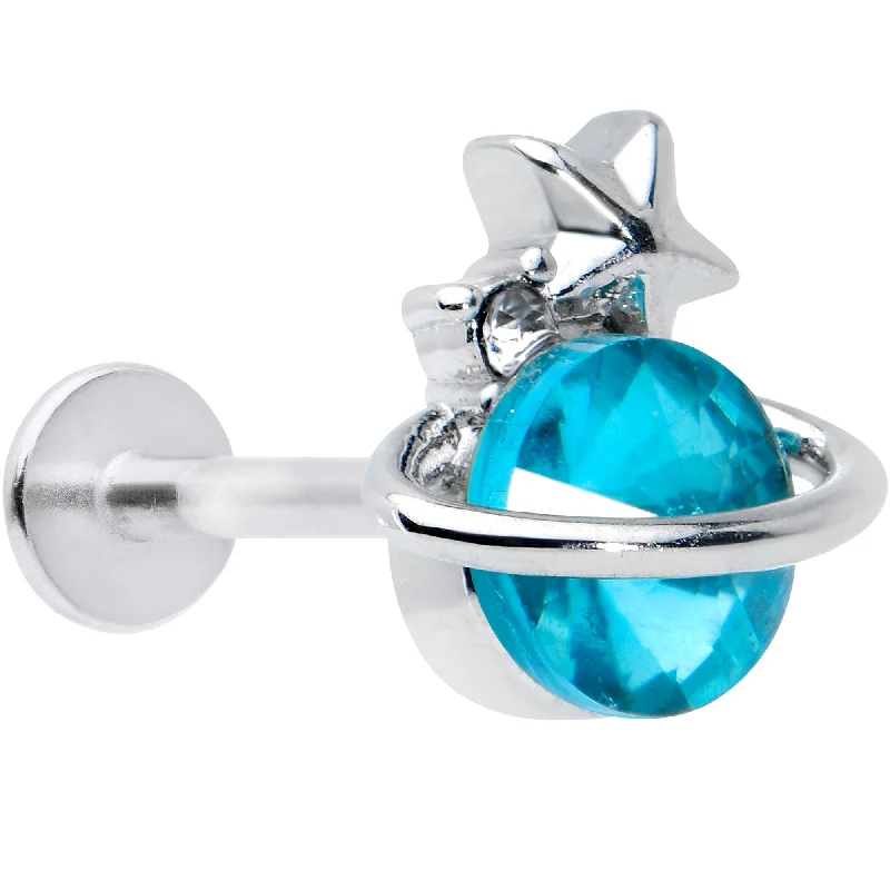 Comfortable Lip Rings for Casual Look16 Gauge 5/16 Clear Blue Gem Saturn Planet Star Labret Monroe Tragus