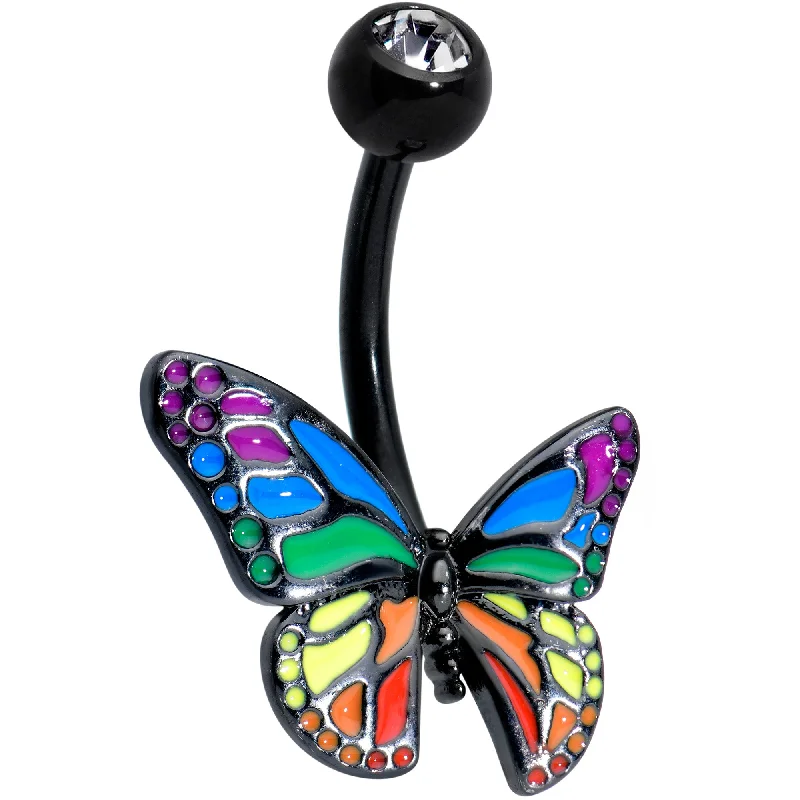 Trendy Belly Rings for Dazzling Fashion -Clear Gem Black Rainbow Pride Butterfly Belly Ring Trendy Belly Rings for Dazzling Fashion -Clear Gem Black Rainbow Pride Butterfly Belly Ring