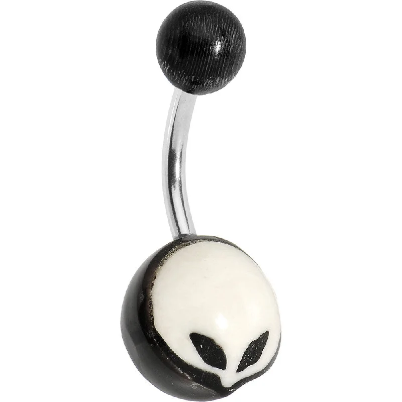 Comfortable Belly Rings for Exclusive Fashion -Black and White Alien Head Belly Ring Comfortable Belly Rings for Exclusive Fashion -Black and White Alien Head Belly Ring
