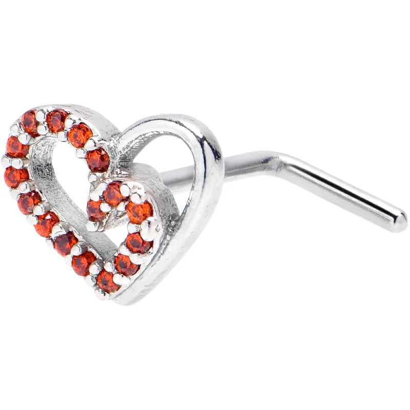 Nose Rings for Piercing Style -20 Gauge 7mm Red Gem Asymmetrical Heart L Shape Nose Ring Nose Rings for Piercing Style -20 Gauge 7mm Red Gem Asymmetrical Heart L Shape Nose Ring