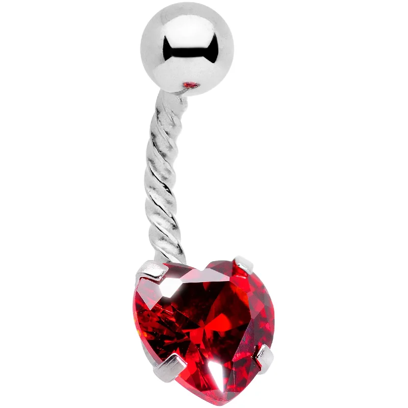 Comfortable Belly Rings for Exclusive Appeal -Red CZ Gem Lonely Valentine Heart Twisted Belly Ring Comfortable Belly Rings for Exclusive Appeal -Red CZ Gem Lonely Valentine Heart Twisted Belly Ring