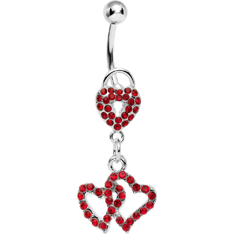 Comfortable Belly Rings for Chic and Stylish Fashion -Red Gem Triple Amorous Hearts Dangle Belly Ring Comfortable Belly Rings for Chic and Stylish Fashion -Red Gem Triple Amorous Hearts Dangle Belly Ring