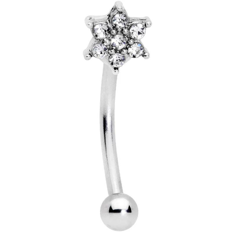 Women's Earrings – Elegant Designs for Every Personality--16 Gauge 3/8 Clear Gem Six Petal Flower Curved Eyebrow Ring