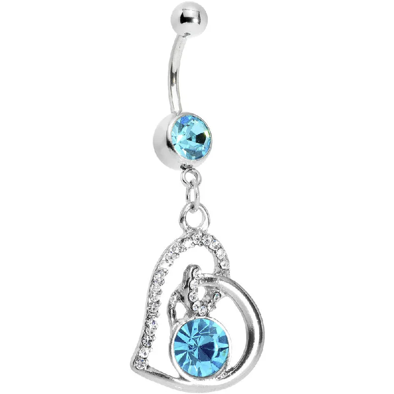 Custom Belly Rings with Personalized Features -Aqua Gem Heart Loop Solitaire Belly Ring Custom Belly Rings with Personalized Features -Aqua Gem Heart Loop Solitaire Belly Ring