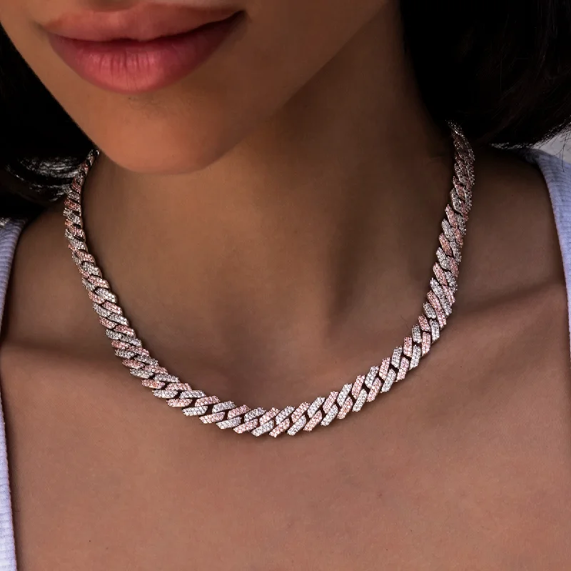 Shop Classic Women's Necklaces & Pendants with a Modern Twist-Diamond Prong Cuban Necklace in Rose/White Gold- 8.5mm Shop Classic Women's Necklaces & Pendants with a Modern Twist-Diamond Prong Cuban Necklace in Rose/White Gold- 8.5mm