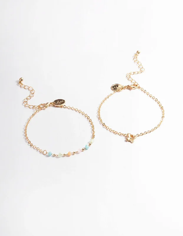 Luxurious Bangles for Women with Gems-Gold Bead Butterfly Bracelet Pack