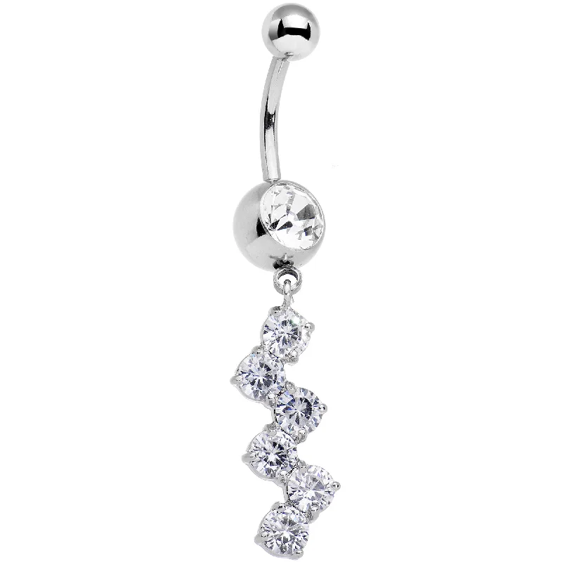 Comfortable Belly Rings for Everyday Use -Clear Gem Zig Zag Dangle Belly Ring