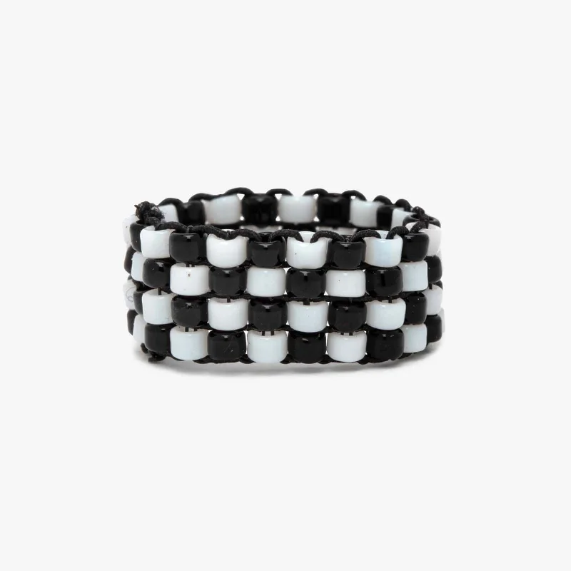 Chic Women's Rings for Fashion-Forward Looks-Checkerboard Bead Stretch Ring
