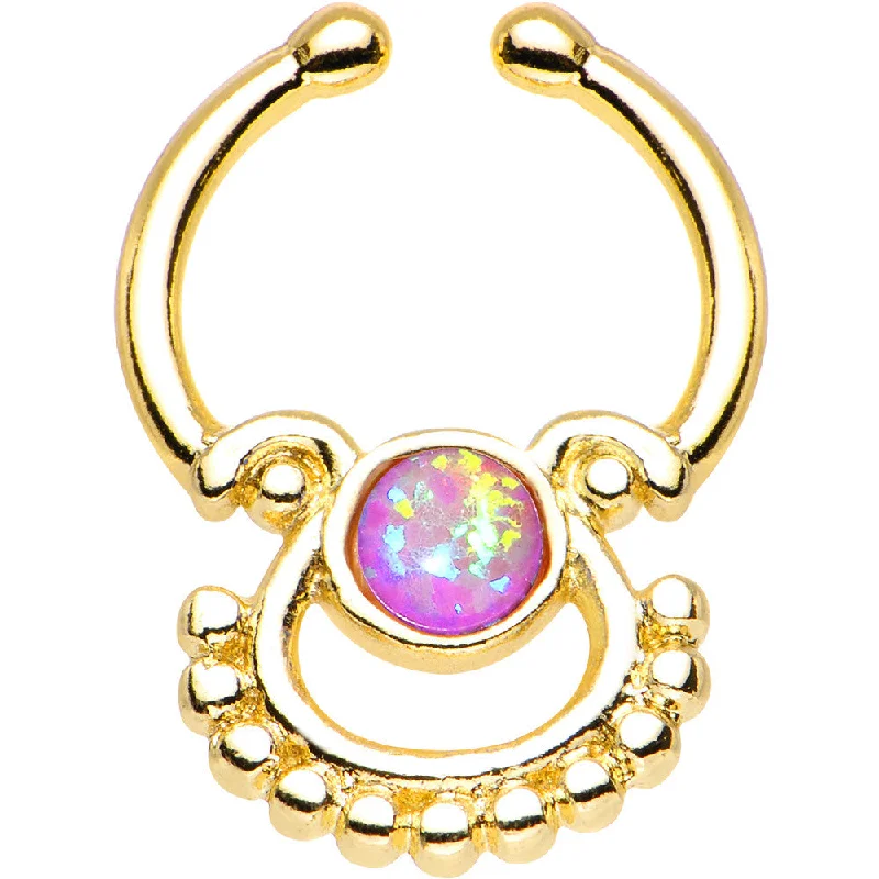 Nose Rings for Fast Fashion -Pink Synthetic Opal Gold Anodized Egyptian Goddess Clip On Fake Septum Nose Rings for Fast Fashion -Pink Synthetic Opal Gold Anodized Egyptian Goddess Clip On Fake Septum