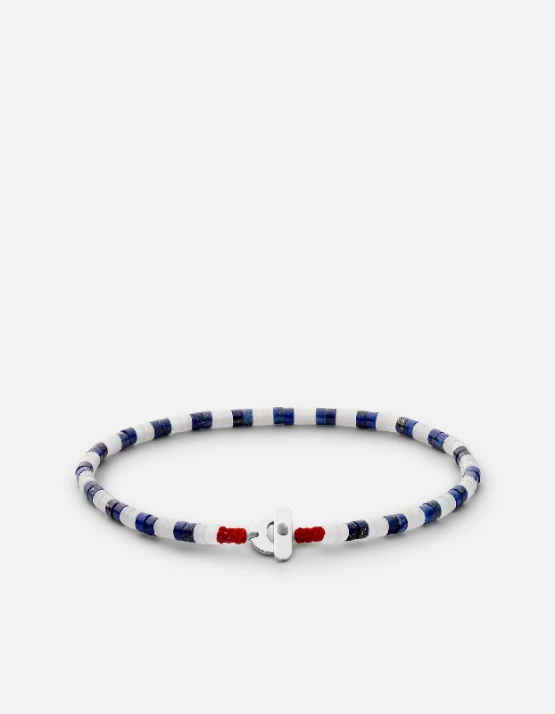 Men's Bracelets with Adjustable Metal Bands-Kai Lapis Bracelet, Sterling Silver