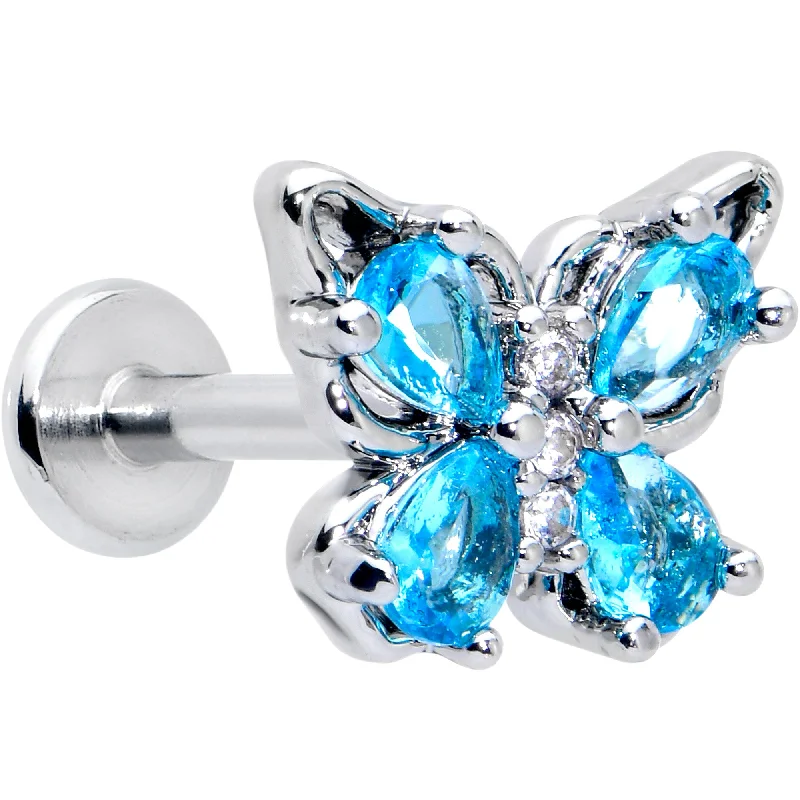 Lip Rings for Unique Fashion Statement16 Gauge 5/16 Blue Gem Baroque Butterfly Internally Threaded Labret