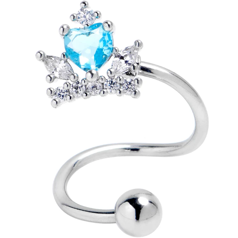Women's Earrings – Elegant Designs for Every Personality--16 Gauge 3/8 Clear Blue Gem Crown Heart Spiral Twister Cartilage Ring Women's Earrings – Elegant Designs for Every Personality--16 Gauge 3/8 Clear Blue Gem Crown Heart Spiral Twister Cartilage Ring