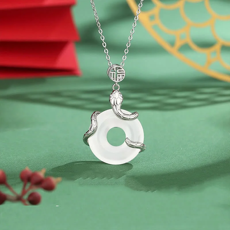Shop Classic Women's Necklaces & Pendants with a Modern Twist-Buddha Stones Chalcedony Peace Buckle 925 Sterling Silver Fu Character Year Of The Snake Positive Necklace Pendant Shop Classic Women's Necklaces & Pendants with a Modern Twist-Buddha Stones Chalcedony Peace Buckle 925 Sterling Silver Fu Character Year Of The Snake Positive Necklace Pendant