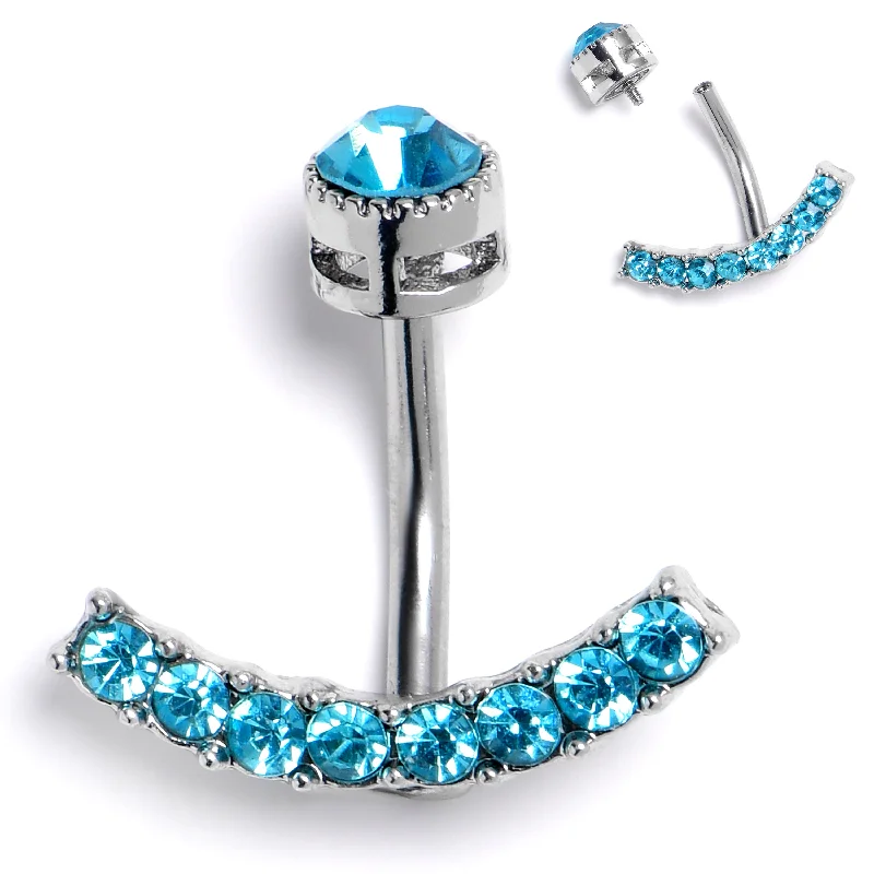 Belly Rings with Dazzling Diamonds -Blue Gem Internally Threaded Arc Of Glam Belly Ring Belly Rings with Dazzling Diamonds -Blue Gem Internally Threaded Arc Of Glam Belly Ring