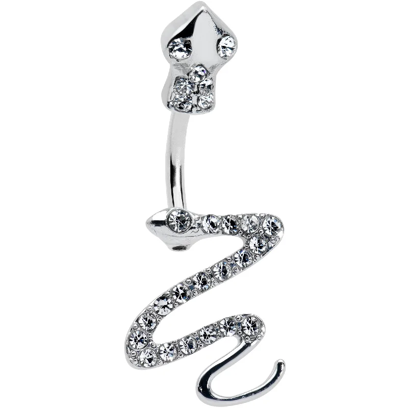 Comfortable Belly Rings with Shiny Finish -Clear Gem Stylish Snakes Double Mount Belly Ring Comfortable Belly Rings with Shiny Finish -Clear Gem Stylish Snakes Double Mount Belly Ring