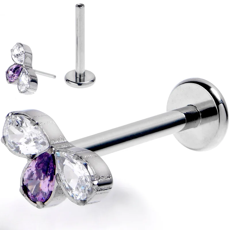 Elegant and Chic Lip Rings for Fashionistas16 Gauge 3/8 Purple Gem Grade 23 Titanium Threadless Push In Labret Tragus