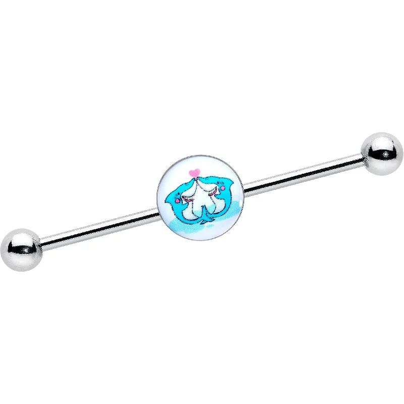 Women's Earrings – Elegant Designs for Every Personality--14 Gauge Loving Blue Whales Industrial Barbell 38mm