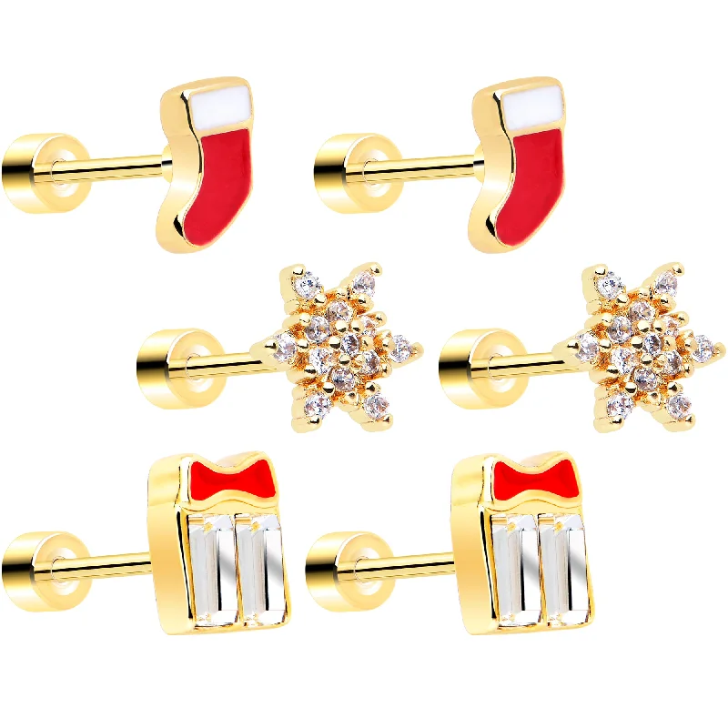 Women's Earrings – Elegant Designs for Every Personality--Clear Gem Gold Tone Stocking Christmas Gift Flat Back Earring Set of 6 Women's Earrings – Elegant Designs for Every Personality--Clear Gem Gold Tone Stocking Christmas Gift Flat Back Earring Set of 6